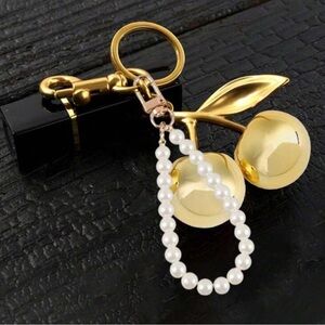Gold and White Bag Charm with Pearl Accents
